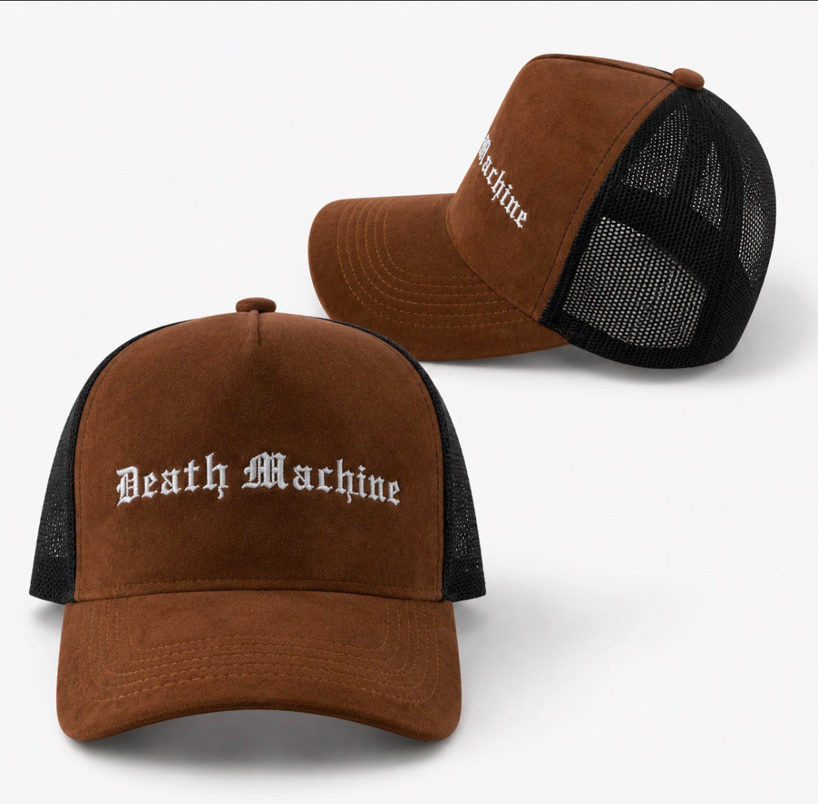 Death Machine Trucker Hat (Brown Suede)